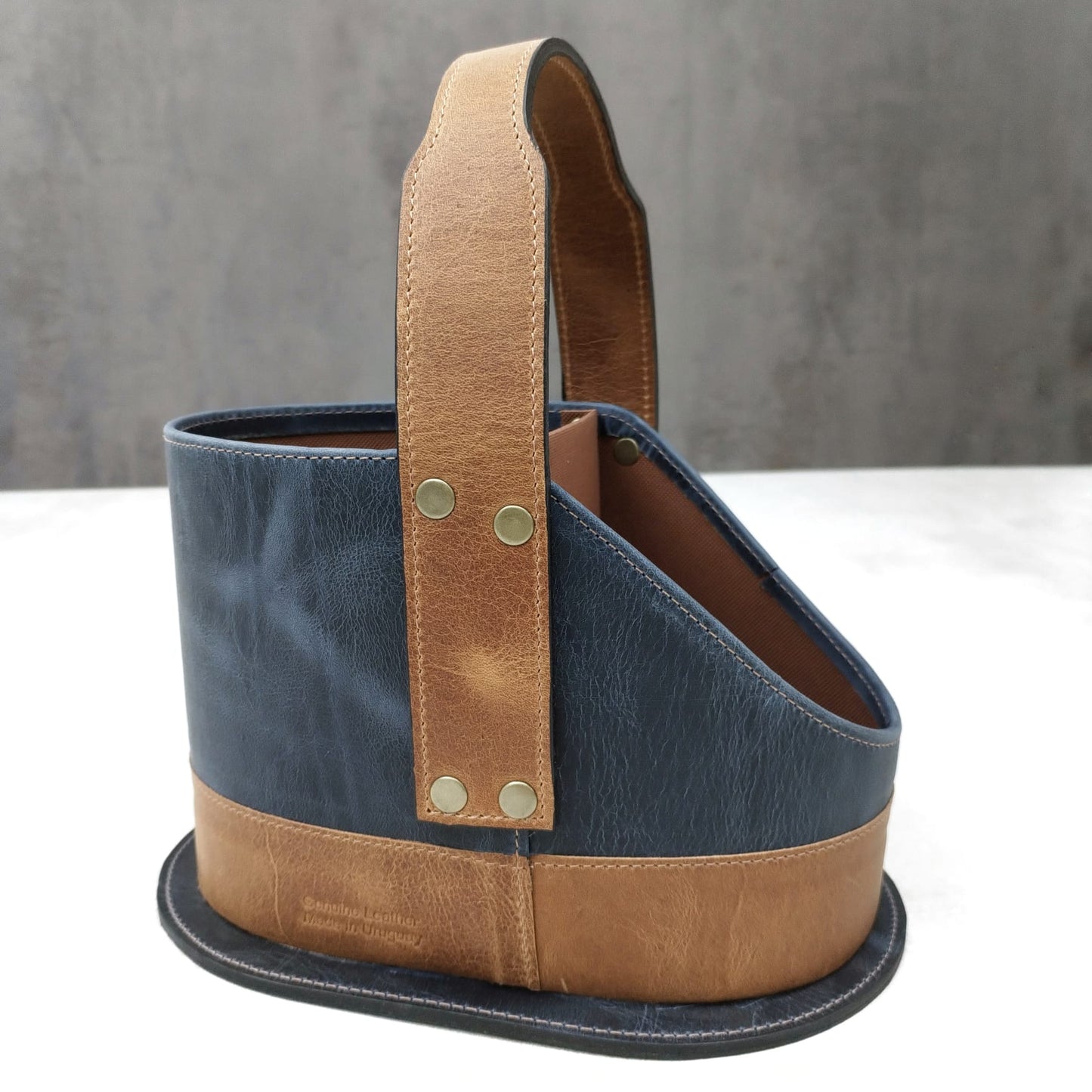 MATERA DE CUERO COLOR AZUL Y MARRÓN