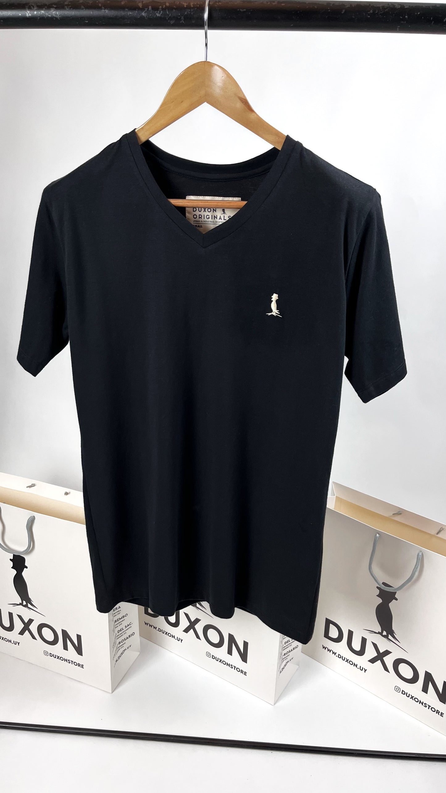 Remera cuello V en negro.