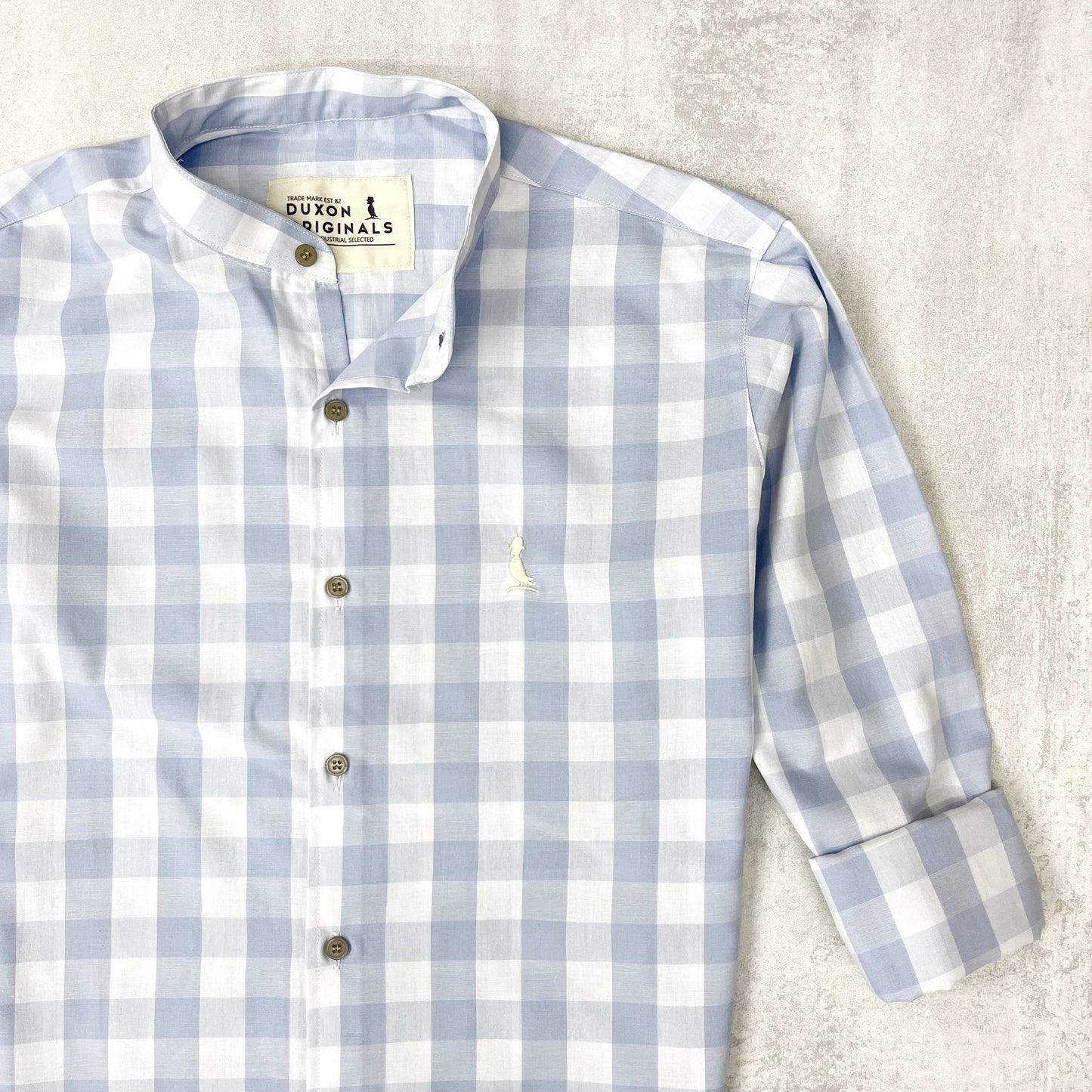 CAMISA MAO A CUADROS CELESTE Y BLANCO