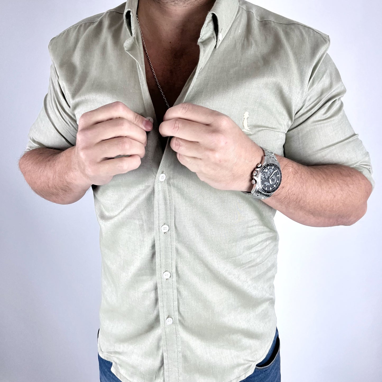 Camisa Oxford Básica Verde Claro Lisa