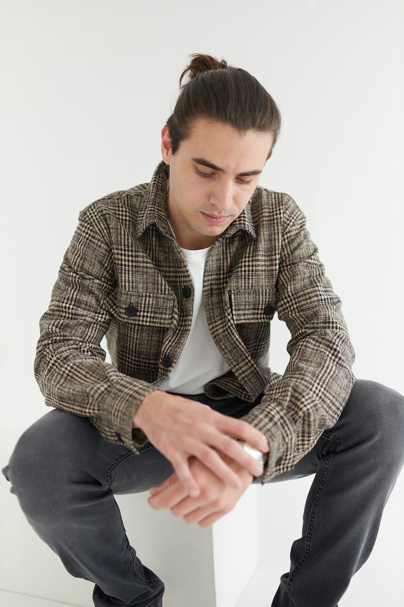 FLASH SALE 🔥50% OFF🔥 SOBRECAMISA DE PAÑO ESCOCESA MARRÓN