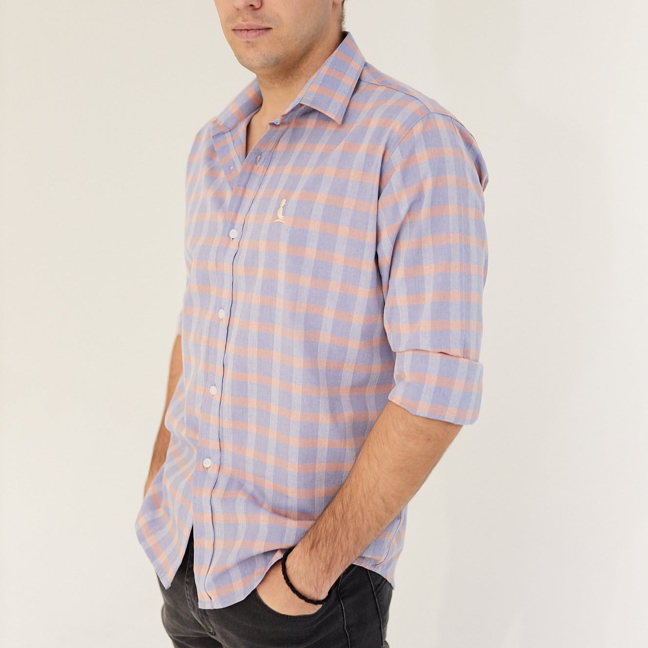 FLASH SALE 🔥🔥CAMISA A CUADROS ALGODÓN CELESTE CON ROSA CLARO