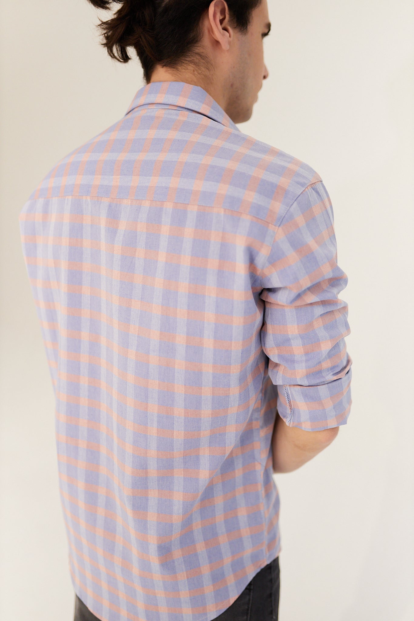 FLASH SALE 🔥🔥CAMISA A CUADROS ALGODÓN CELESTE CON ROSA CLARO