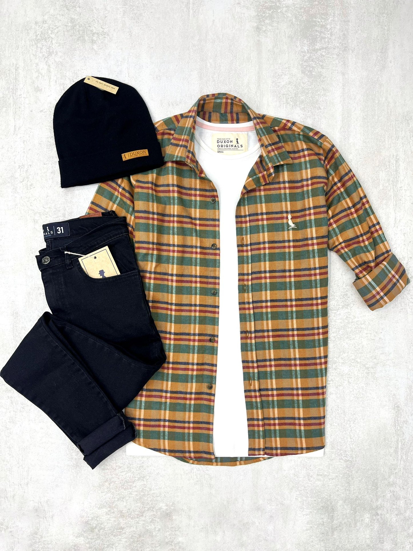 CAMISA A CUADROS NARANJA Y VERDE