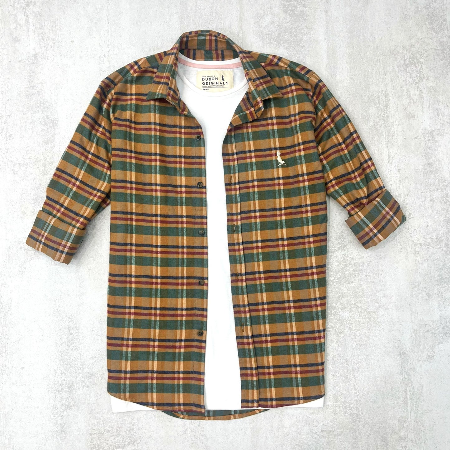 CAMISA A CUADROS NARANJA Y VERDE