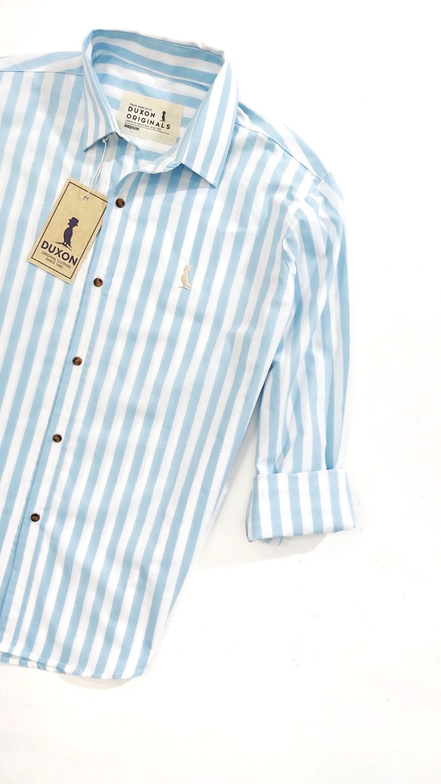 CAMISA RAYAS CUELLO CELESTE