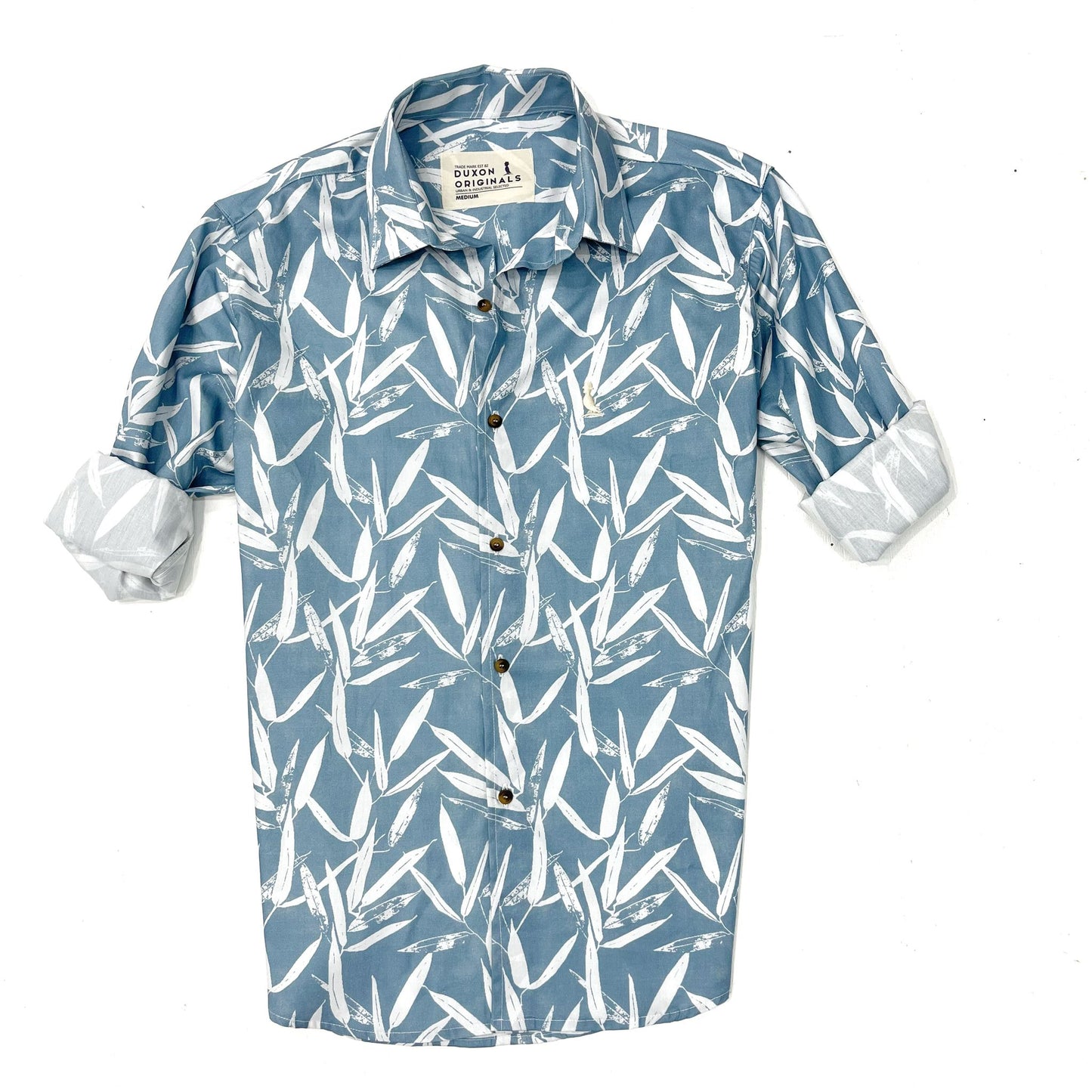 CAMISA ESTAMPADA HOJAS CELESTE