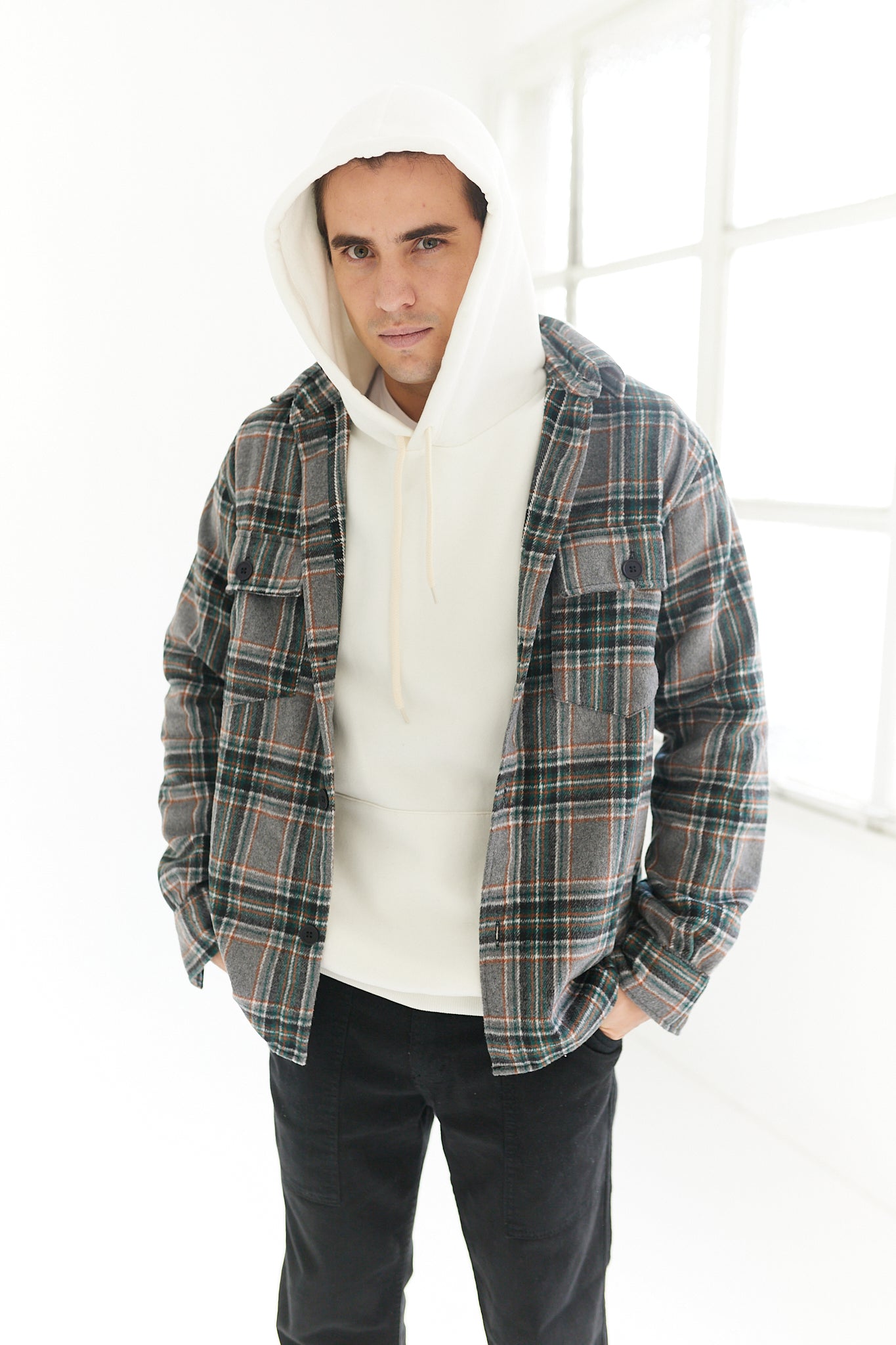 FLASH SALE 🔥50% OFF🔥SOBRECAMISA DE PAÑO COLOR GRIS, VERDE Y MARRÓN