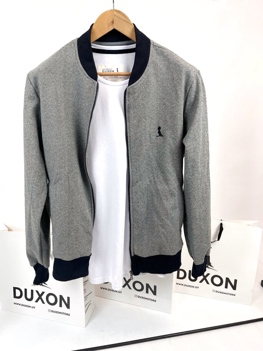 Bomber de paño en gris con puños en negro