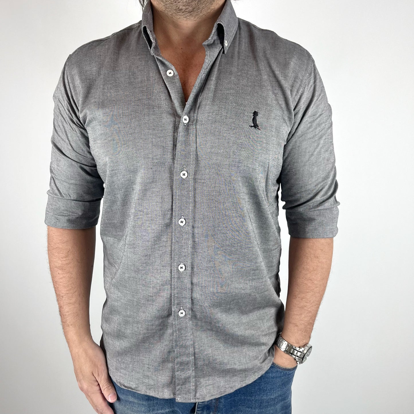 CAMISA CUELLO ITALIANO COLOR GRIS