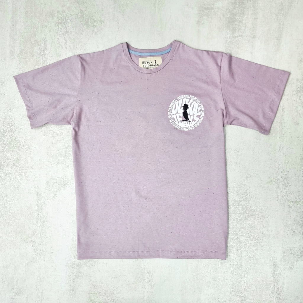 SALE Discontinuado🔥REMERA DOBLE ESTAMPA "DUXON JEANS" OVERSIZE COLOR LILA JASPEADO