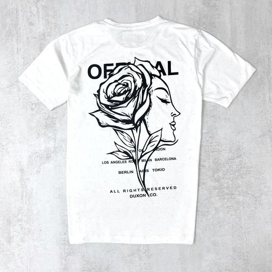 REMERA DOBLE ESTAMPA DE ROSA COLOR NATURAL JASPEADO