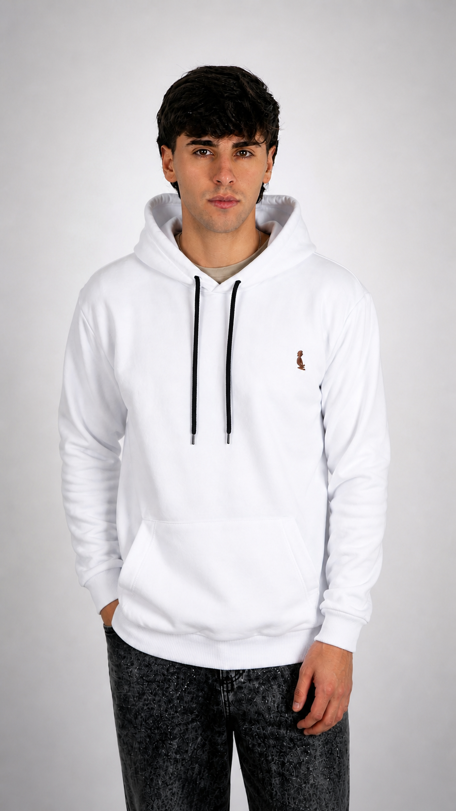 HOODIE WITHE, BLACK LOGO