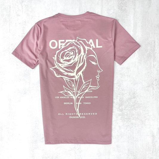 REMERA DOBLE ESTAMPA DE ROSA, COLOR ROSA VIEJO