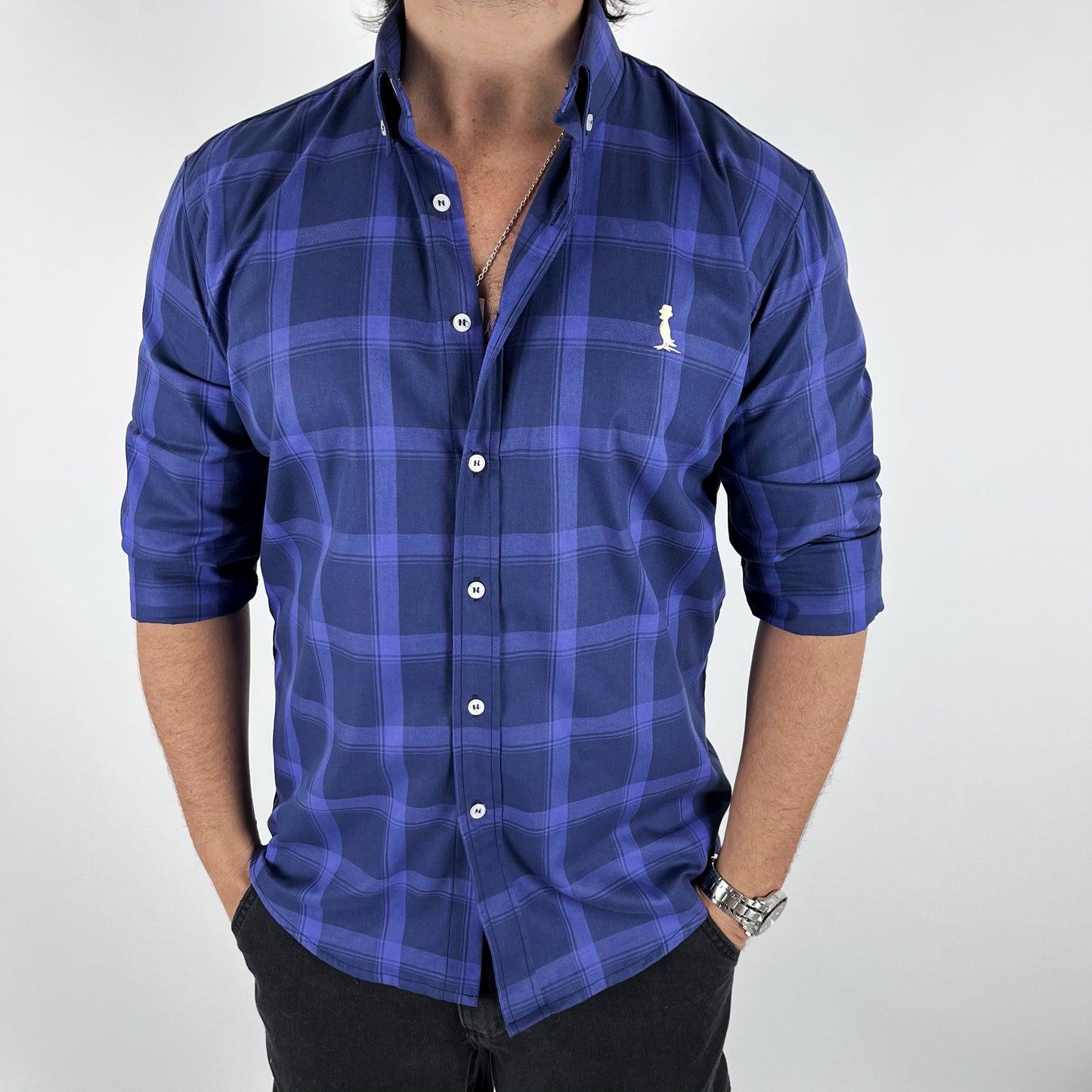 CAMISA CUADROS GRANDES EN AZUL Y CELESTE.