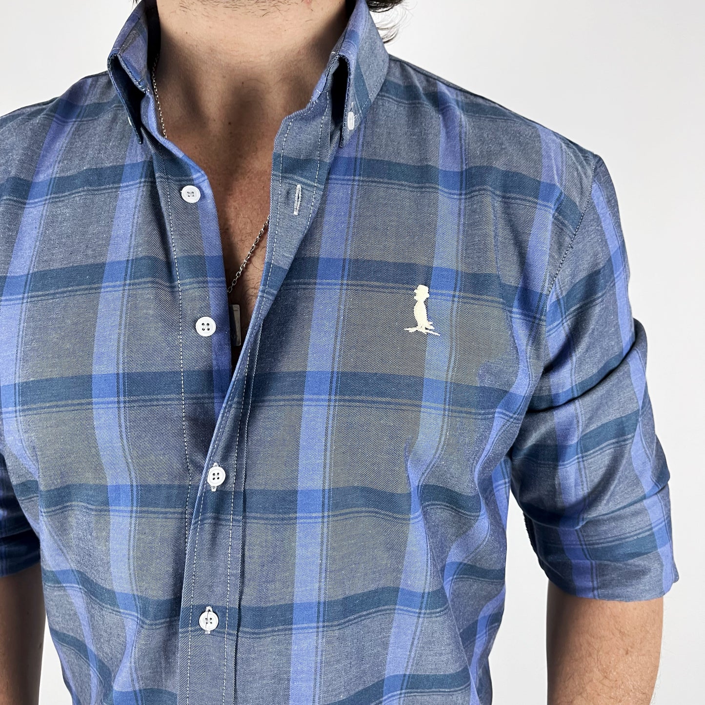 CAMISA CUADROS GRANDES EN GRIS Y CELESTE.