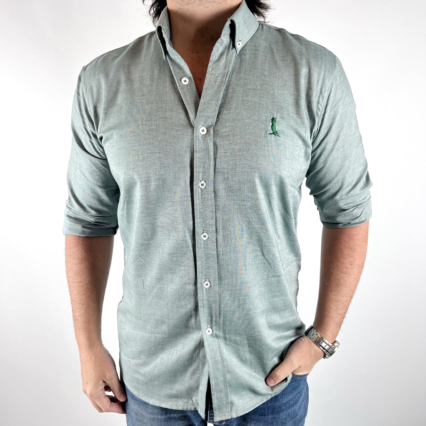 CAMISA CUELLO ITALIANO VERDE