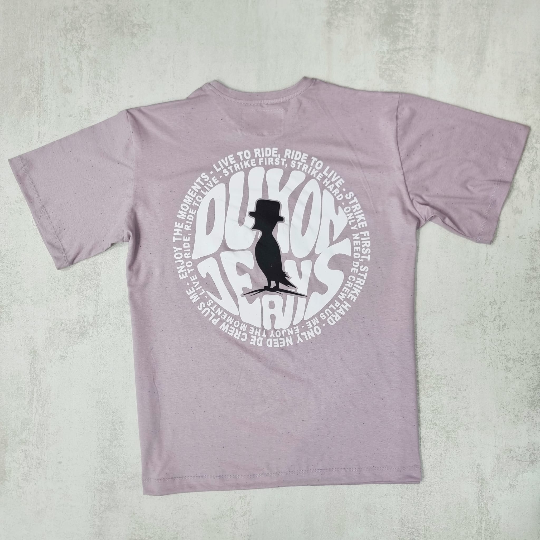SALE Discontinuado🔥REMERA DOBLE ESTAMPA "DUXON JEANS" OVERSIZE COLOR LILA JASPEADO