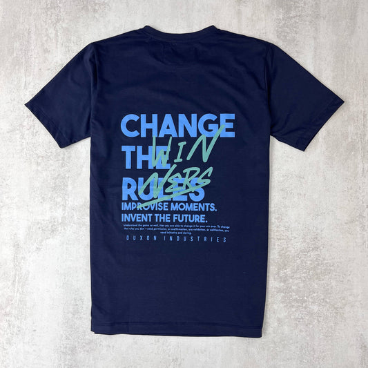 REMERA DOBLE ESTAMPA “CHANGE THE RULES” EN AZUL MARINO