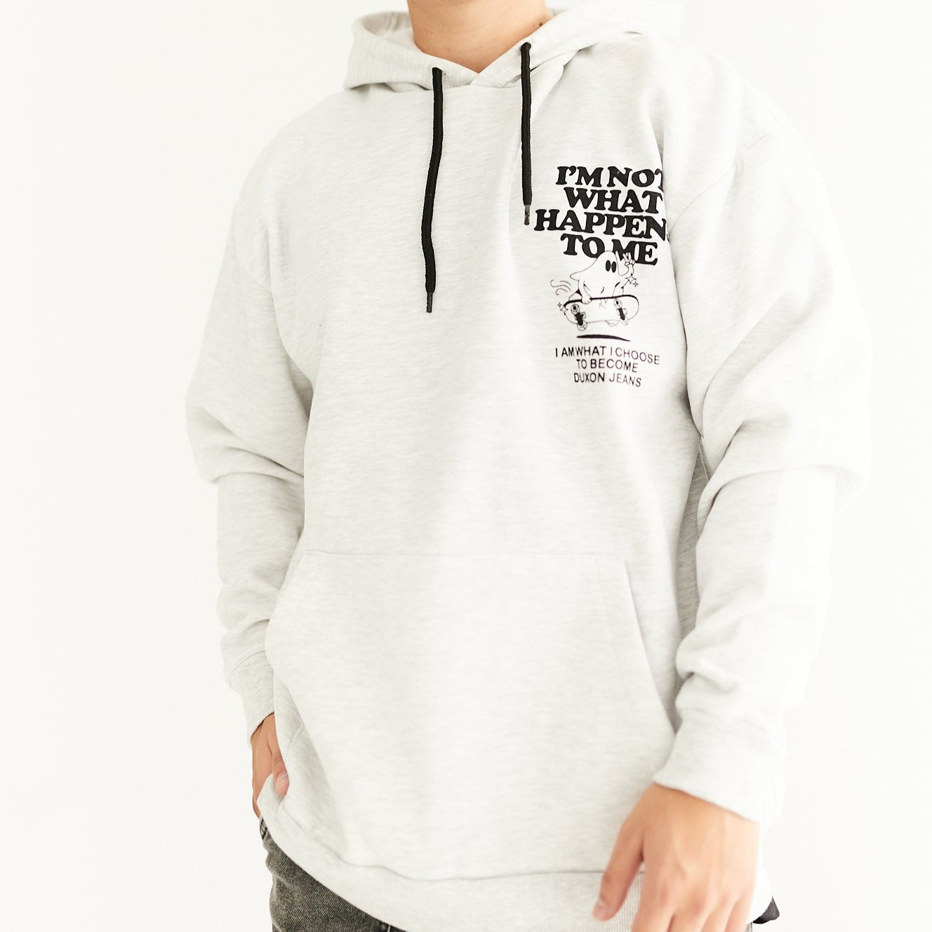 20% OFF🔥 CANGURO OVERSIZE DOBLE ESTAMPA “GHOST” COLOR GRIS CLARO MELANGE