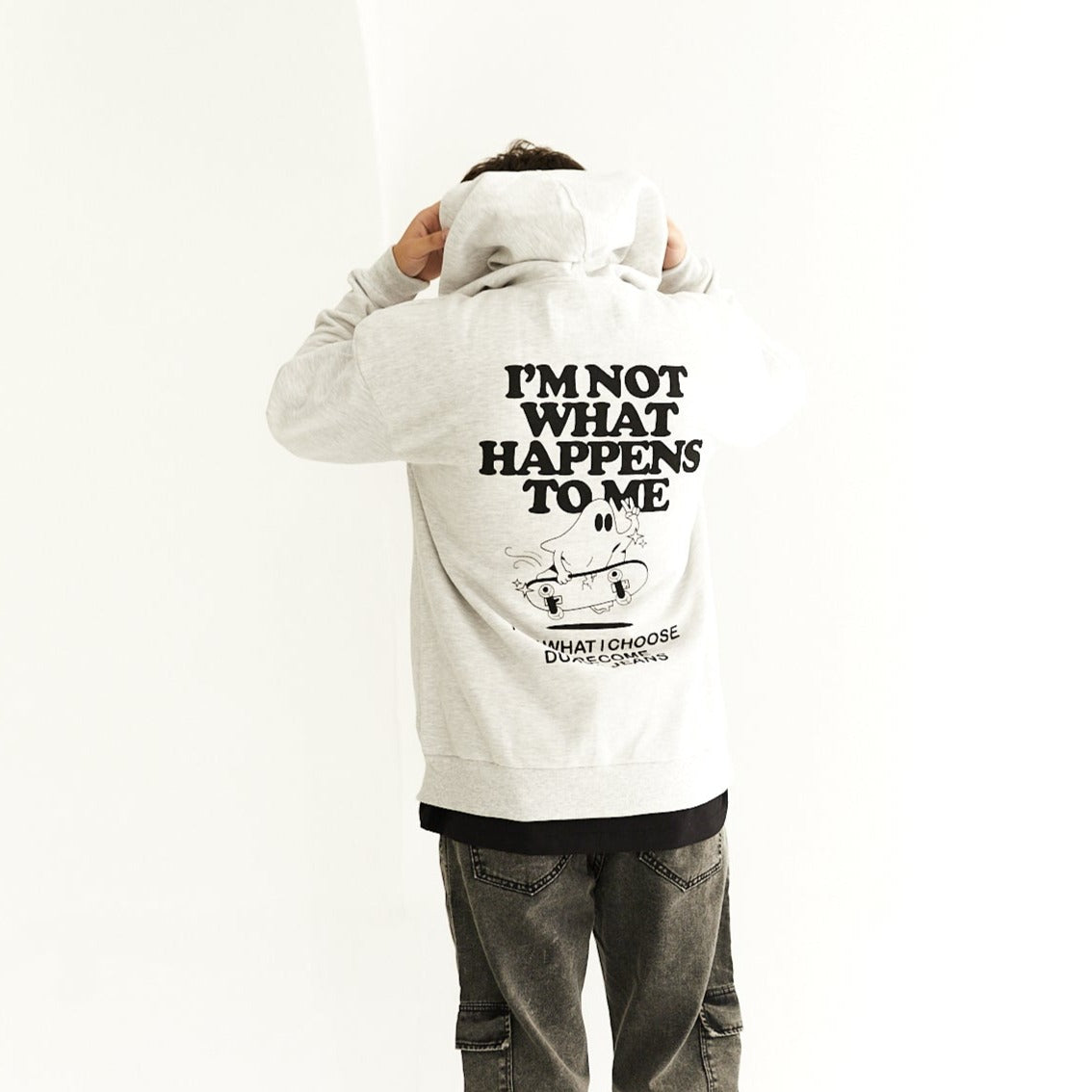 20% OFF🔥 CANGURO OVERSIZE DOBLE ESTAMPA “GHOST” COLOR GRIS CLARO MELANGE