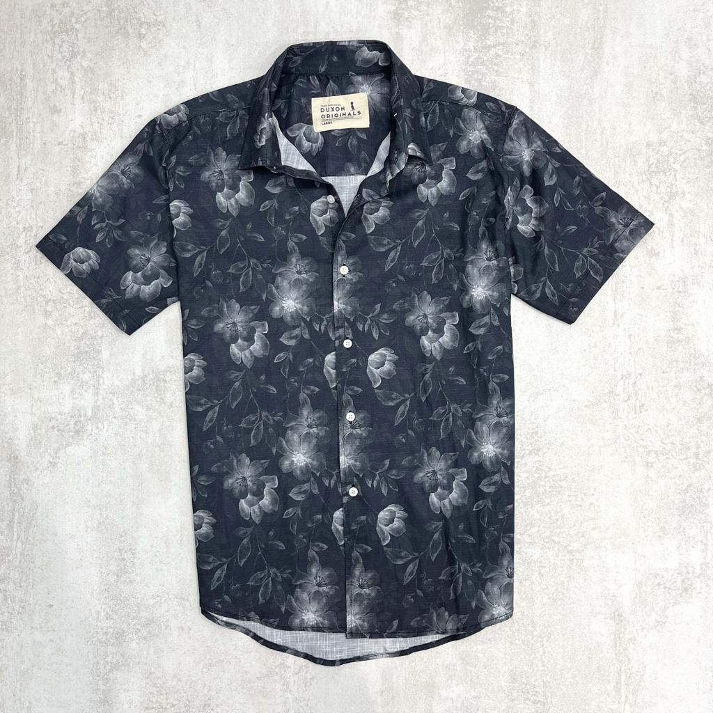 25% OFF ⚠️ CAMISA MANGA CORTA AZUL MARINO ESTAMPA FLORES ÚLTIMA TALLE L