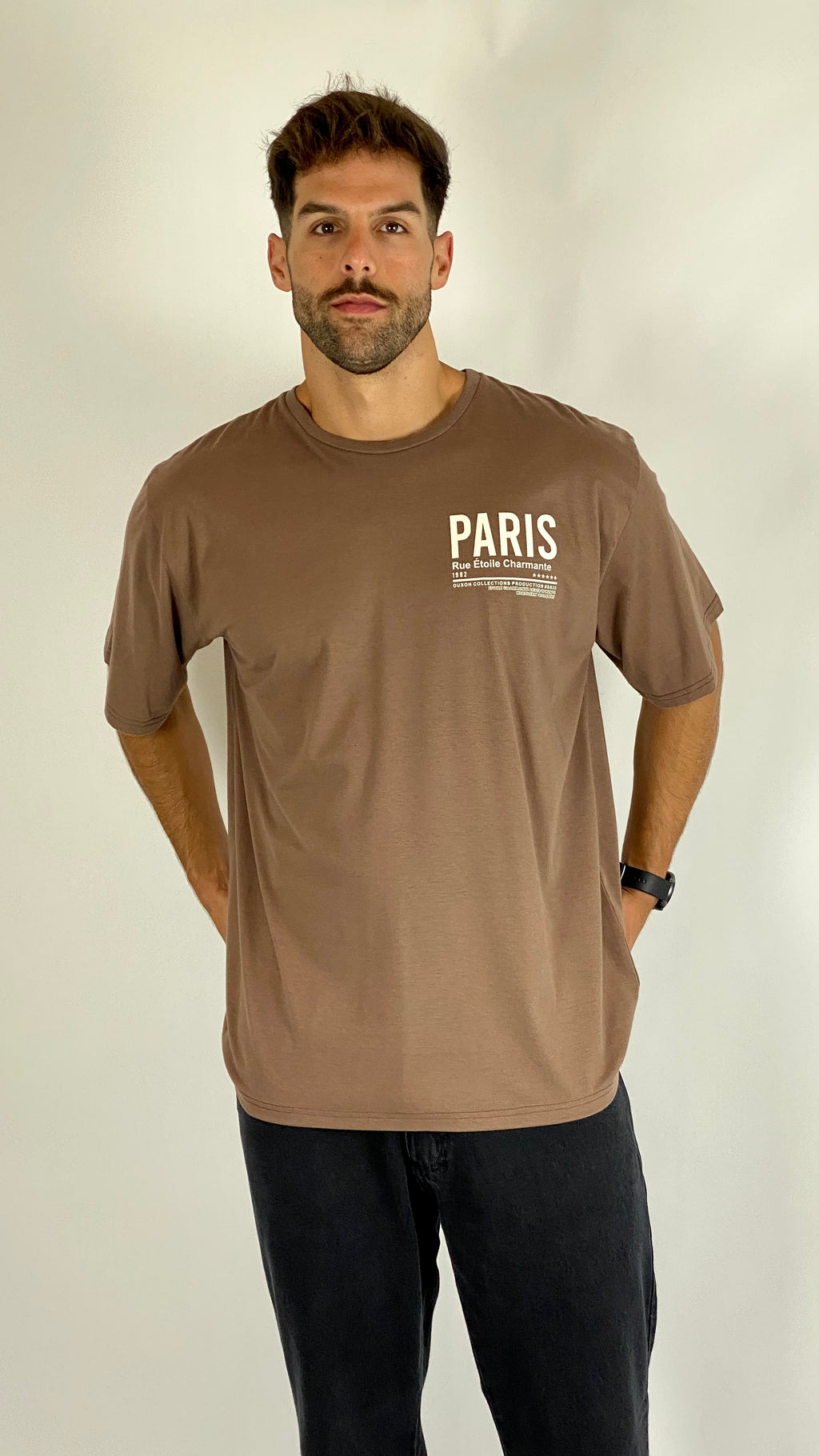 Remera doble estampa color café