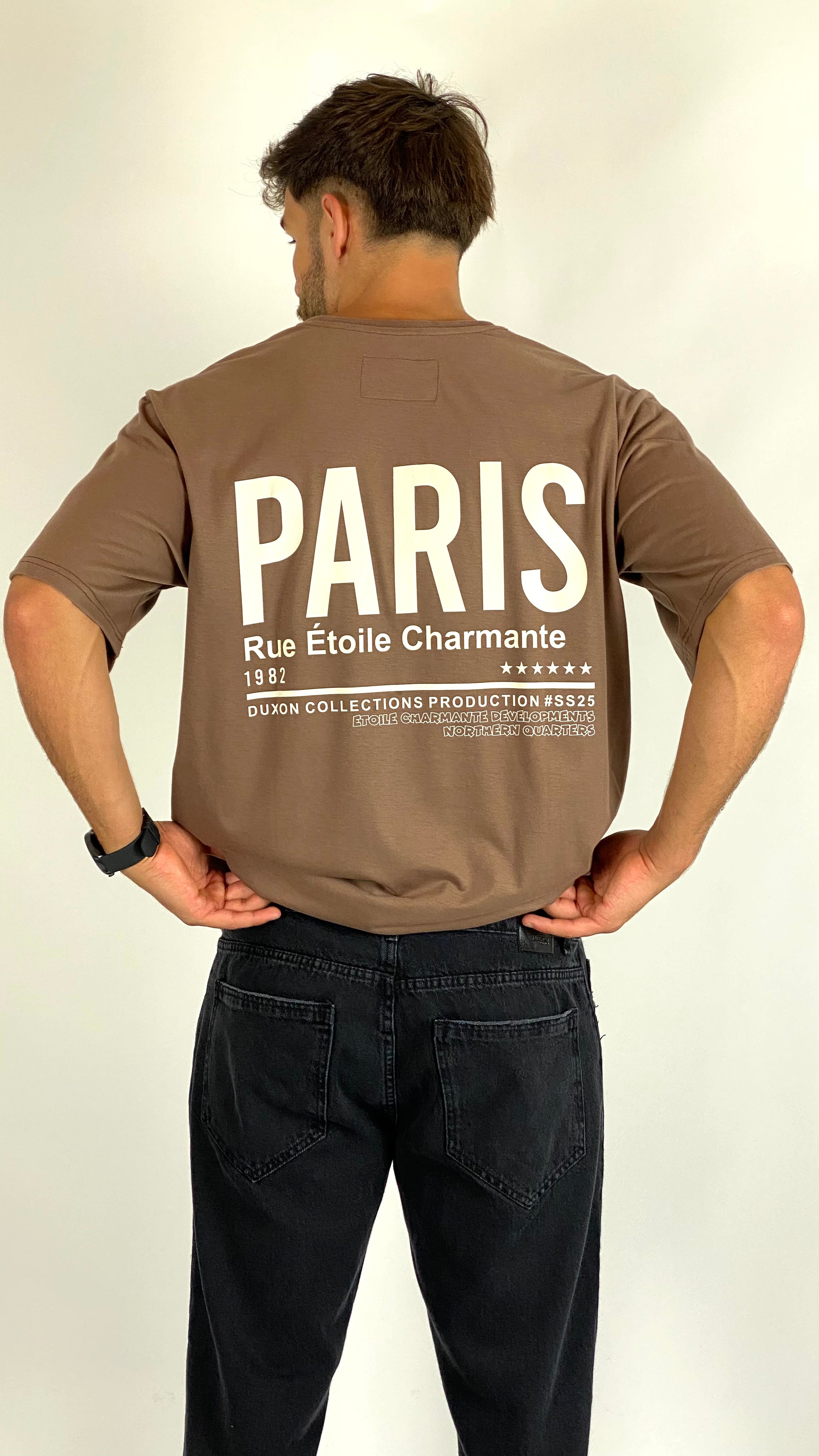 Remera doble estampa color café