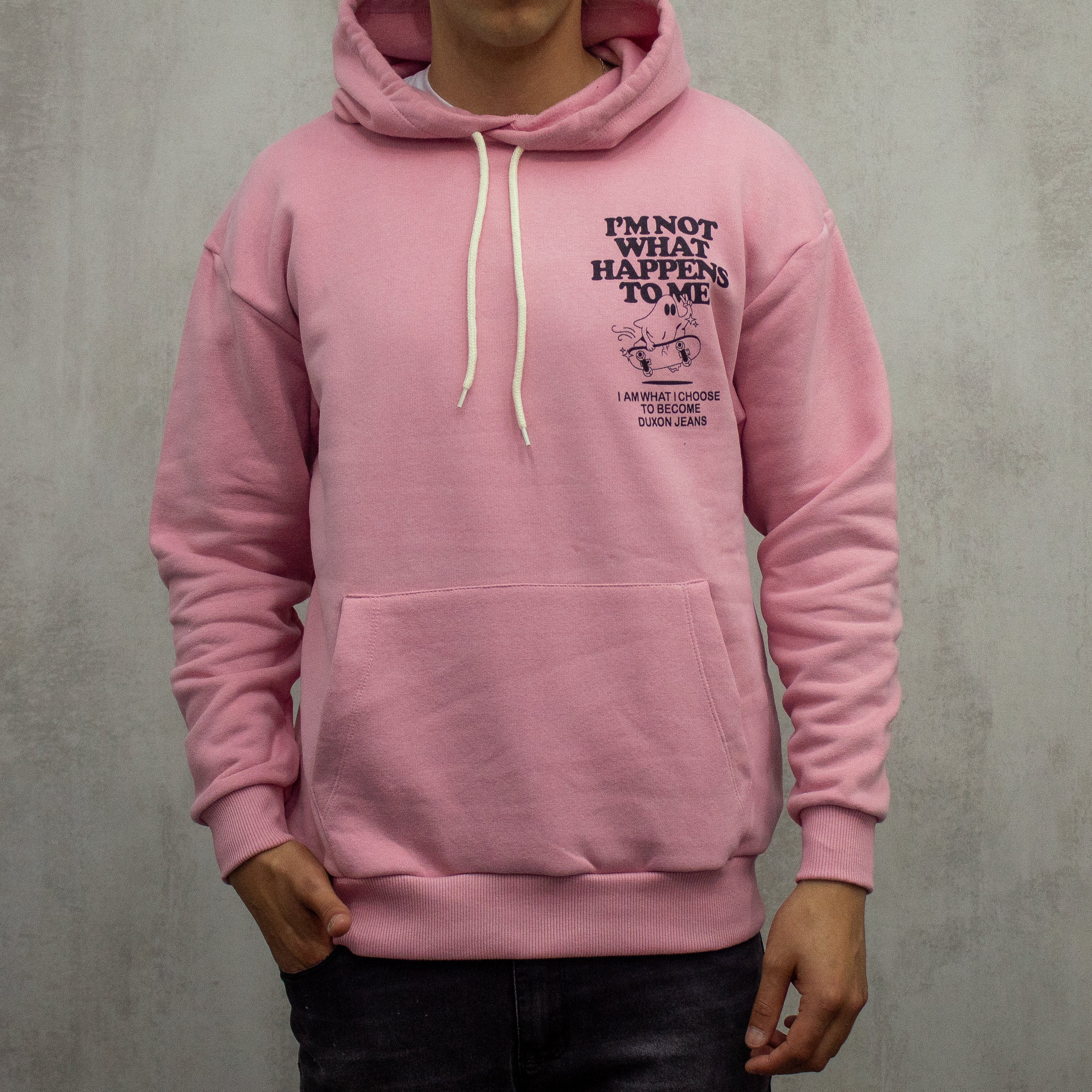 DISCONTINUADO ❤️‍🔥CANGURO IM NOT WHAT HAPPENS TO ME ROSA CON FELPA.