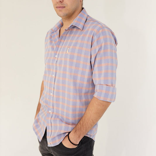 FLASH SALE 🔥🔥CAMISA A CUADROS ALGODÓN CELESTE CON ROSA CLARO