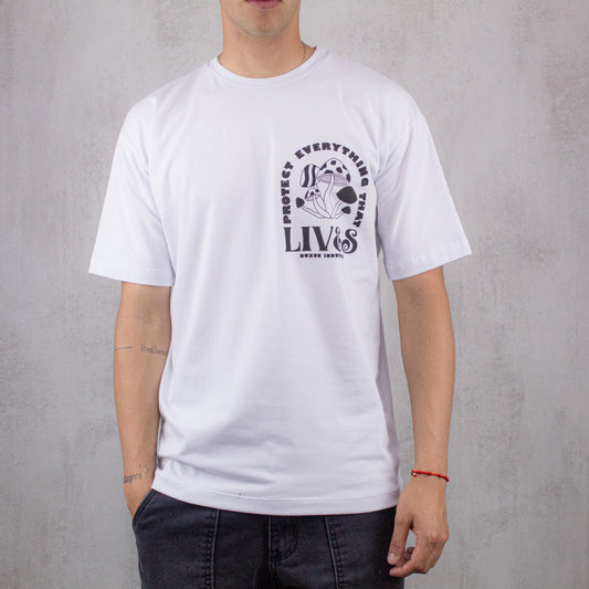 REMERA OVERSIZE "LIVES" DOBLE ESTAMPA, COLOR BLANCO