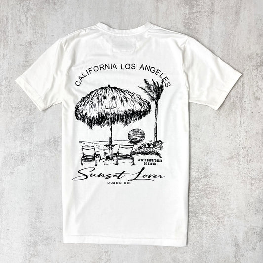 REMERA DOBLE ESTAMPA "SUNSET LOVER" EN BLANCO