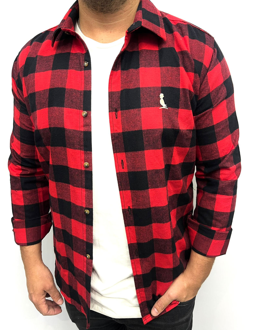 CAMISA LEÑADORA ROJA Y NEGRO DE ALGODÓN PEINADO