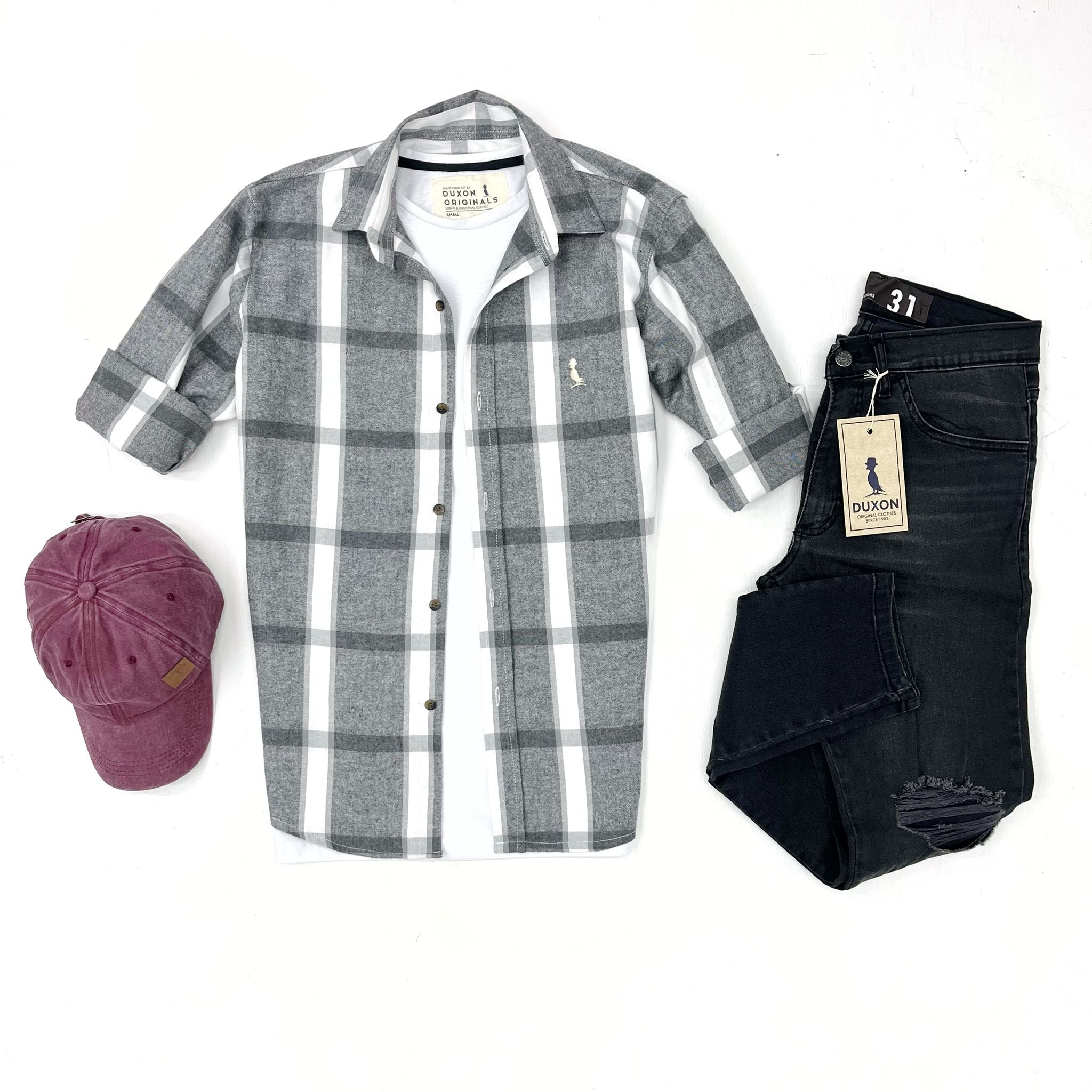 SALE‼️CAMISA LEÑADORA GRIS Y BLANCA ALGODÓN PEINADO.