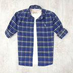 CAMISA LEÑADORA AZUL Y GRIS ALGODÓN PEINADO.