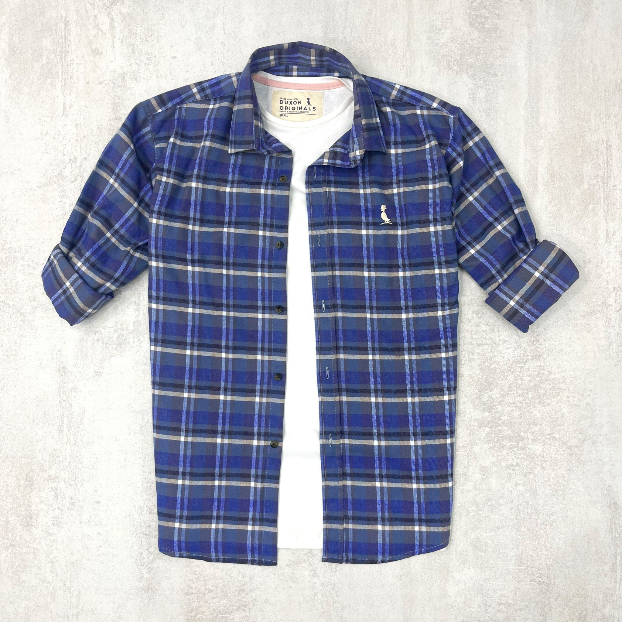 CAMISA LEÑADORA AZUL Y GRIS ALGODÓN PEINADO.