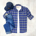 CAMISA LEÑADORA AZUL Y GRIS ALGODÓN PEINADO.