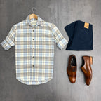 CAMISA LEÑADORA CELESTE PASTEL ALGODÓN PEINADO.