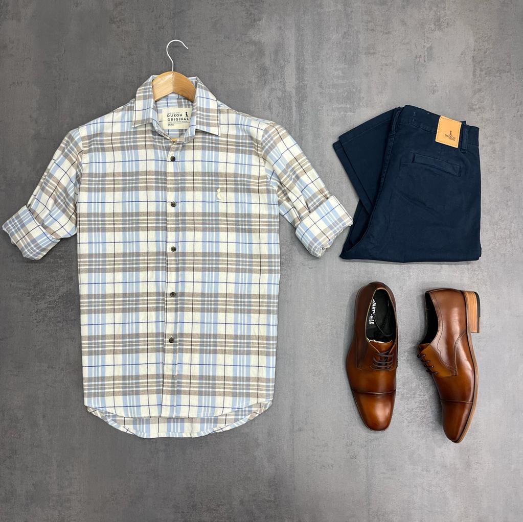 CAMISA LEÑADORA CELESTE PASTEL ALGODÓN PEINADO.