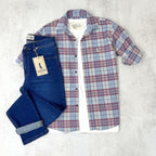 CAMISA LEÑADORA BORDÓ Y GRIS ALGODÓN PEINADO.