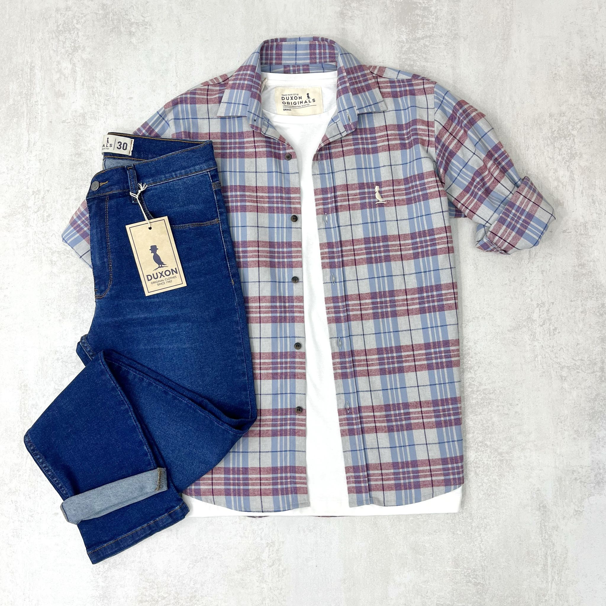 CAMISA LEÑADORA BORDÓ Y GRIS ALGODÓN PEINADO.
