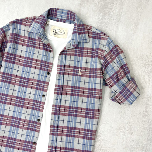 CAMISA LEÑADORA BORDÓ Y GRIS ALGODÓN PEINADO.