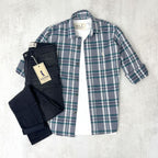 CAMISA LEÑADORA GRIS CON VERDE ALGODÓN PEINADO.