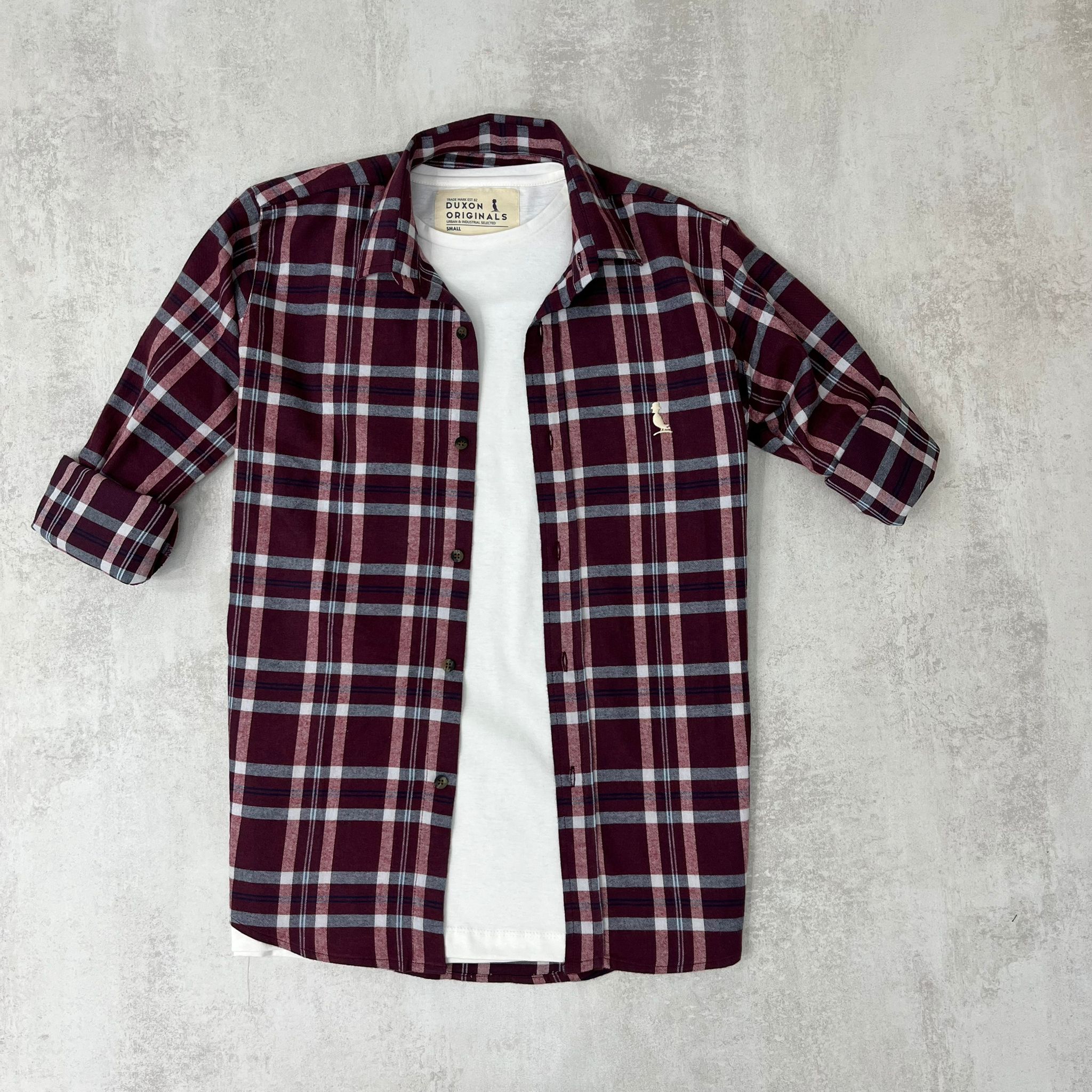 CAMISA LEÑADORA BORDO ALGODÓN PEINADO.