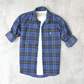 CAMISA LEÑADORA AZUL Y GRIS ALGODÓN PEINADO
