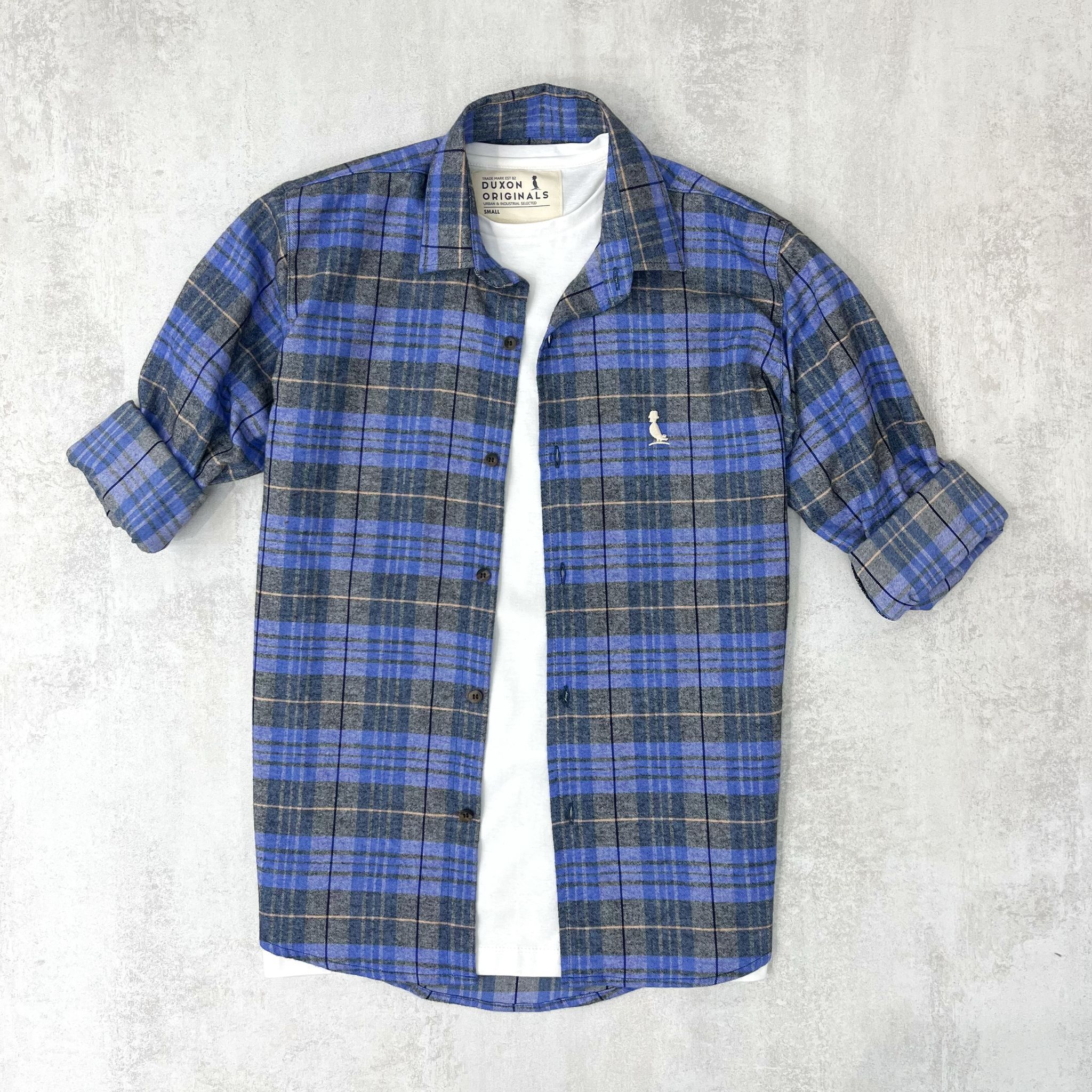 CAMISA LEÑADORA AZUL Y GRIS ALGODÓN PEINADO