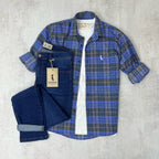 CAMISA LEÑADORA AZUL Y GRIS ALGODÓN PEINADO