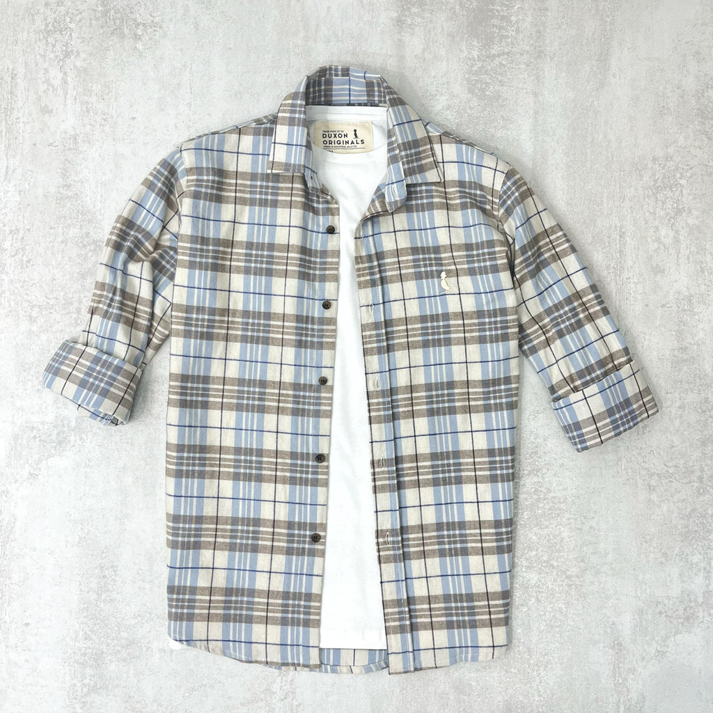 CAMISA LEÑADORA CELESTE PASTEL ALGODÓN PEINADO.