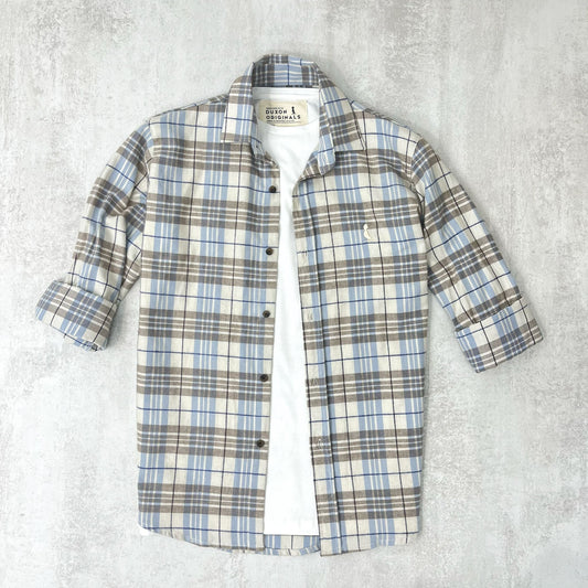 CAMISA LEÑADORA CELESTE PASTEL ALGODÓN PEINADO.