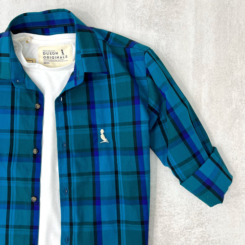 CAMISA A CUADROS TURQUESA Y AZUL